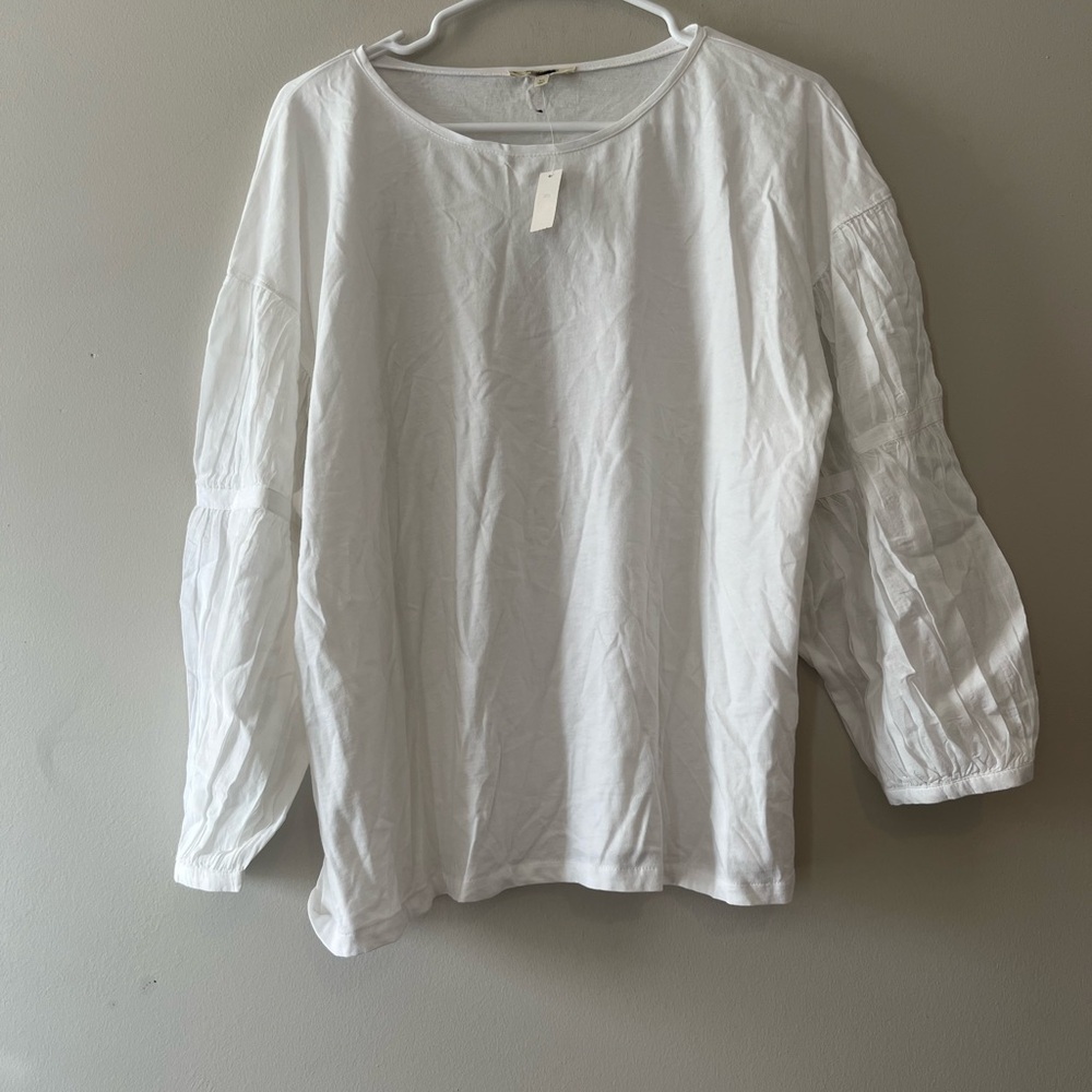 Madewell White Puff-Sleeve Drop-Shoulder Knit Top Size XL *ink spots